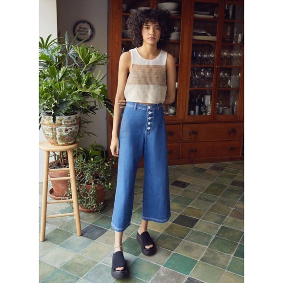 button fly wide leg jeans